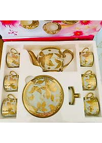 Bộ ấm trà 6 ly kèm đĩa hoàng gia nhũ vàng - Bộ tách trà cao cấp cực đẹp - Bộ trà