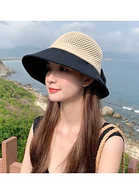 Nón nữ đi biển đẹp mũ rộng vành chống nắng UV cho nữ chất liệu cói vải gấp gọn dona2203204