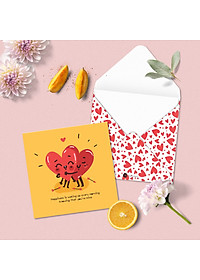 Set 5 thiệp tình yêu Valentine SDstationery Love Hearts, minh họa cặp đôi trái tim dễ thương vui nhộn, khổ vuông 12x12cm