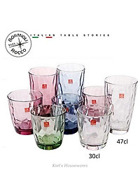 Bộ 6 ly thủy tinh Bormioli Rocco Diamond 300ml – Ly uống nước cao cấp | Màu trắng – xanh biển – tím