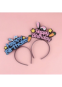 Băng đô cài tóc sinh nhật chữ Happy Birthday vải nỉ có đèn (màu xanh/hồng)