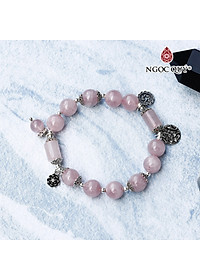 Vòng thạch anh hồng madagascar phối charm sen bạc mệnh hỏa, thổ - Ngọc Quý Gemstones