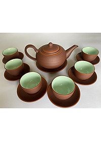 Ấm chén tử sa bát tràng dáng tống ganh nâu lòng xanh