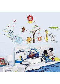 Combo Decal dán tường Vườn thú tiếng anh và Voi phun nước - HP339