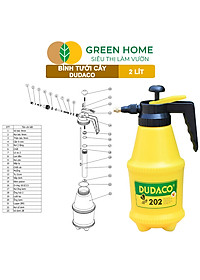 Bình Tưới Cây GreenHome, Dudaco, 2 Lít, Thân Bình Dày, Phun Xa 2 Chế Độ, Bơm Nhẹ Tay, Bình Tưới Cây Phun Sương, Bền, Đẹp