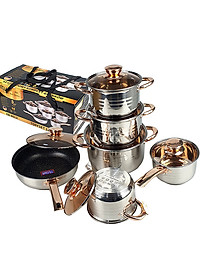 Bộ nồi 6 món đáy từ 5 lớp, nắp kính chịu lực cao cấp