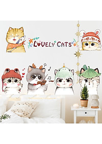 Decal dán tường cho bé Sticker dán tường in chất lượng cao có keo mặt sau mẫu Những Chú Mèo Cute ZH75