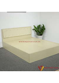 Giường Ngủ Gỗ Mdf Phủ Melamine Bọc Nệm Hiện Đại Màu Kem