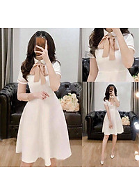 Đầm thắt nơ viền tay có cổ