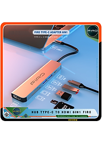 Hub Type-C To HDMI FIRO 6in1 Chuẩn HDTV - Hub Chuyển Đổi Type-C Chia 6 Cổng - 1 Cổng HDMI/HDTV 4K, 2 Cổng USB 3.0, 2 Khe Đọc Thẻ TF Và SD, 1 Cổng Sạc Nhanh Type C PD - Kết Nối Tốc Độ Cao - Dùng Cho Smartphone/Laptop/PC/Tivi/Playstation – Hàng Chính Hãng