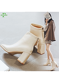 Bốt Nữ Khoá Sau Mũi Vuông Lót Lông Da Mềm Cao Cấp Màu Đen Be Siêu Đẹp Hót Trends 2023