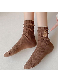 Tất bèo nữ cổ cao, vớ cổ cao vải cotton thêu hình chú Gấu Teddy phong cách thời trang Hàn Quốc - TD68 