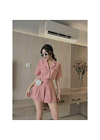 Sét Vest Nữ Ngắn Tay Phối Quần Ống Rộng Xinh Xắn 4 Màu Sắc (Xanh Lá, Đen,  Nỏn Chuối, Hồng).