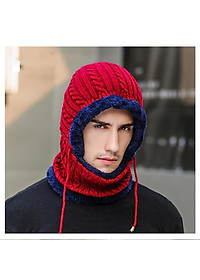 Mũ len nam nữ trùm đầu liền khăn cổ lót nỉ ấm áp mùa đông chống gió lạnh - mu len nam nu lot ni trum co