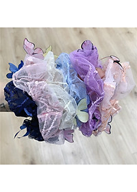 Dây buộc tóc Scrunchies đính bướm nổi dễ thương HD85