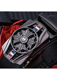 Thắt lưng nam, dây nịt nam khóa tự động dây da cao cấp bền đẹp - Thiết kế mặt xoay 360 đính đá thời thượng DXX89