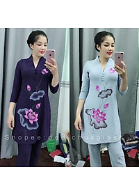 Đồ Lam Đi Chùa # CTân Bà Lai Hoa In # Vải Thun # Quần Áo Nữ # Đồ Bộ Nữ