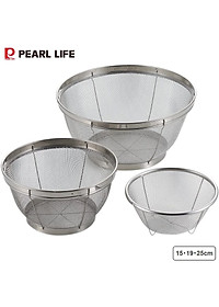 Set 03 chiếc rổ inox không gỉ Lara Shine (Ф15/Ф19/Ф25cm) - Hàng nội địa Nhật Bản