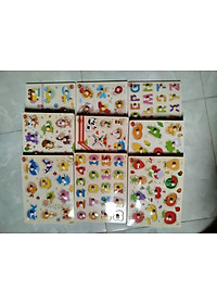 Đồ Chơi Trẻ Em - Đồ Chơi Xếp Hình - Combo 6 Bảng Núm Gỗ Cho Bé (Trái cây, Rau củ, Chữ, Số, Thú rừng, Thú biển)