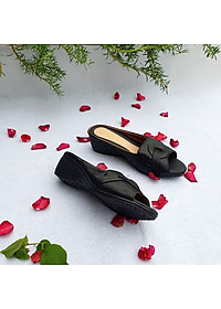 Giày Sục nữ đế xuồng da bò Hở Mũi 4Cm Trường Hải SN125