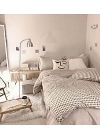 Bộ chăn ga gối cotton LIDACO PL1 – Caro Nâu (SP000661) – TẶNG VỎ GỐI ÔM