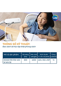 Đèn bàn học bảo vệ mắt Philips LED RobotPlus DSK601 RD 13W ánh sáng trung tính 4000K, 4 cấp độ sáng
