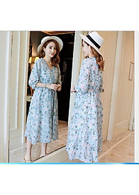 ĐẦM BẦU VÁY BẦU CÔNG SỞ VOAN 2 MÀU (sau sanh có dây kéo cho bé bú )