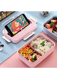 Hộp Cơm Văn Phòng Giữ Nhiệt Tiện Ích Hiện Đại 3 Ngăn Kèm Bộ Đũa Thìa INOX – Chất Liệu Lúa Mạch An Toàn Cho Sức Khỏe – Hàng Chính Hãng MINIIN