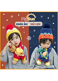 Set mũ nón khăn len trùm đầu cho bé trai - gái 1 2 3 4 5 6 7 8 tuổi mùa đông đẹp MySun
