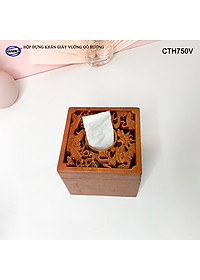 Hộp Đựng Khăn Giấy Vuông Bằng Gỗ Hương Điêu Khắc Tinh Xảo Sang Trọng - CTH750V
