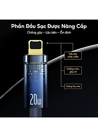 Cáp Tự Ngắt BASEUS Explorer Series Typc-C to iP Sạc Nhanh 20W, Đầu Cáp Trong Suốt Đèn LED báo Sạc Dây Bện Nylon - Hàng Chính Hãng