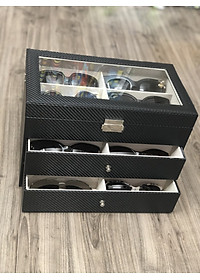 Hộp Đựng Mắt Kính 3 Tầng Đựng 18 Kính SAIKE SAIKE S318 Bọc Da Carbon Màu Đen