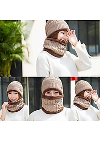 Mũ len kèm khăn choàng cổ giữ ấm thời trang mùa đông cho nam nữ