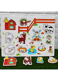 Bảng ghép hình núm gỗ cho bé đồ chơi nhiều chủ đề bảng núm gỗ phát triển trí tuệ