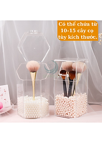 Hộp Đựng Cọ Trang Điểm Ngọc Trai Acrylic- Hộp Cọ Trong Suốt Sang Trọng- Lọ Đựng Cọ Kèm Hạt Trang Trí 3D- Hộp Makeup Brush Holder Cao Cấp- Hộp Đựng Cọ Trang Điểm Hạt Ngọc Tinh Tế