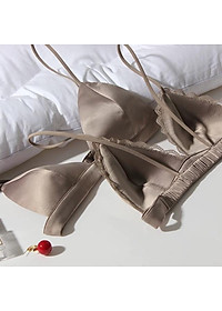 Áo Lót Bralette Vải Satin Dây Mảnh Không Gọng Viền Ren B066