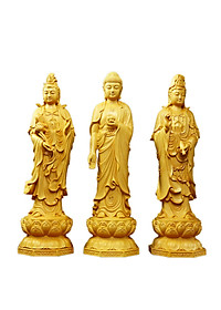 Tượng Tây Phương Tam Thánh bằng gỗ hoàng dương (Tượng đứng cao 20cm)