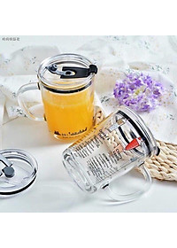 Ly thủy tinh chịu nhiệt nóng lạnh có Nắp 400ml Cốc Có Vạch Chia Mức Tiện Dụng Tặng Kèm Ống Hút Silicon Dẻo Cao Cấp