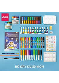 Hộp Bút Màu Tô Vẽ Tranh Cho Bé Đầy Đủ Các Dạng Màu Deli - Kèm Sticker Khay Pha Màu Tẩy Bút Chì Gọt Bút Đi Nét Tranh Tô Màu - Quà Tặng Cho Bé 