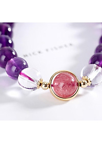 Vòng tay đá thạch anh tím phối thạch anh dâu mệnh hỏa, thổ - Ngọc Quý Gemstones