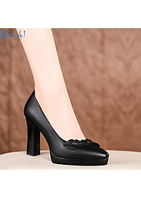 Giày cao gót nữ đẹp đế vuông 8 phân hàng hiệu rosata ba màu đen đỏ kem ro441