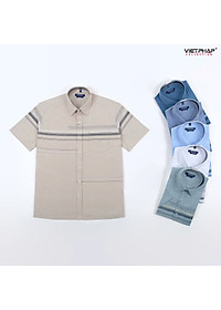 Áo Sơ Mi Nam Ngắn Tay VIỆT PHÁP Form Luxury Chất liệu  Bambo In Sọc lịch lãm, sang trọng 50060