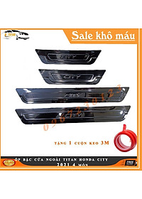 Ốp bậc cửa vân cacbon, vân titan dành cho xe Honda City 2021 tặng kèm 1 cuộn kem 3M siêu dính