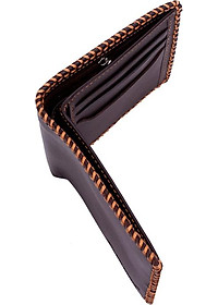 Ví nam da bò Huy Hoàng đan viền màu nâu HT2136