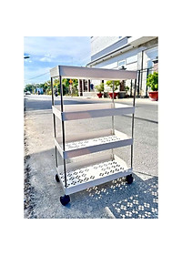 Kệ đựng đồ 4 tầng có bánh xe, giá để đồ 4 ngăn có bánh xe xoay 360 độ, xe để đồ 4 tầng
