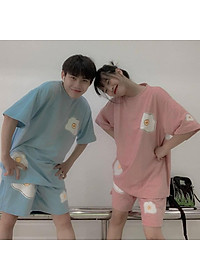 Sét độ bồ nữ nam mặc đi chơi, sét bộ đùi nữ sang chảnh họa tiết trứng chiên mặc mát