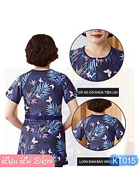 Bộ bơi trung niên dáng váy có khoá kéo trước, quần bơi dài qua gối kín đáo, có size lớn cho các mẹ & các bà béo mập | KT015