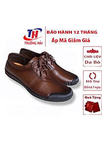 Giày mọi nam cột dây Trường Hải màu đen bò da bò thật cao cấp không bong tróc đế cao su chống mòn không trơn GMTH01278