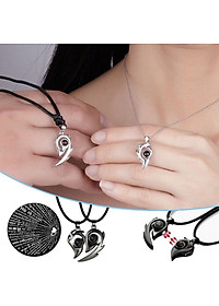 CẶP DÂY CHUYỀN ĐÔI TÌNH NHÂN TRÁI TIM NAM CHÂM 100 NGÔN NGỮ I LOVE YOU