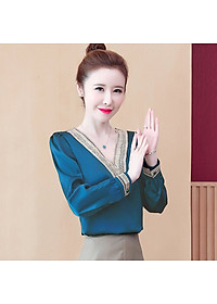 ÁO SƠ MI CÔNG SỞ CỔ V PHỐI REN CAO CẤP